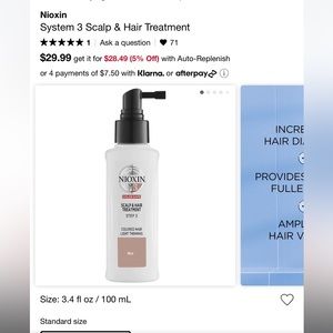 Brand new in box - Nioxin 3 Hair & Scalp Treatment for coloured safe hair